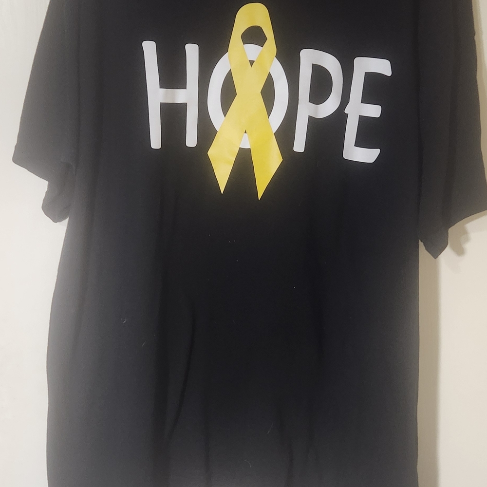 Jerzees Black Tee with Yellow Ribbon and White 'HOPE' Print